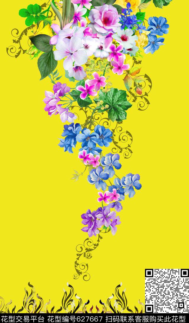 Y-0723.jpg - 627667 - 树枝、时尚、欧式 花卉 手绘 - 数码印花花型 － 女装花型设计 － 瓦栏