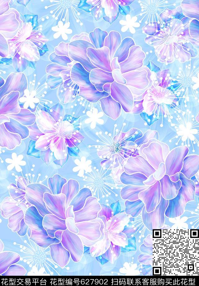 原创手绘浪漫型花卉家纺传统印花花型下载（图片编号: 627902） - 瓦栏（Walan）