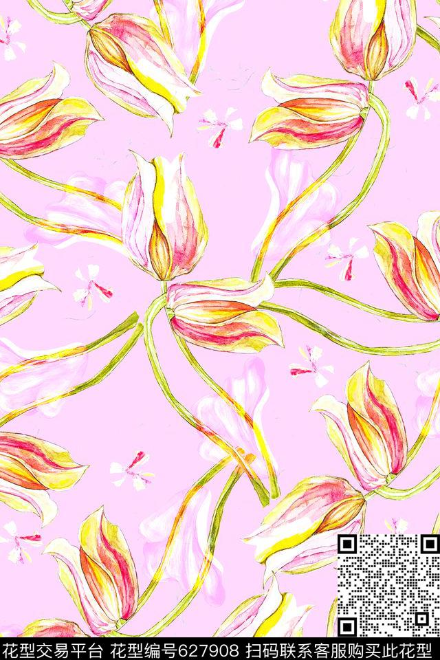 原创手绘热带花卉家纺传统印花花型下载（图片编号: 627908） - 瓦栏（Walan）