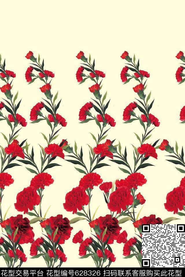玫瑰鲜花康乃馨数码印花花型下载（图片编号: 628326） - 瓦栏（Walan）