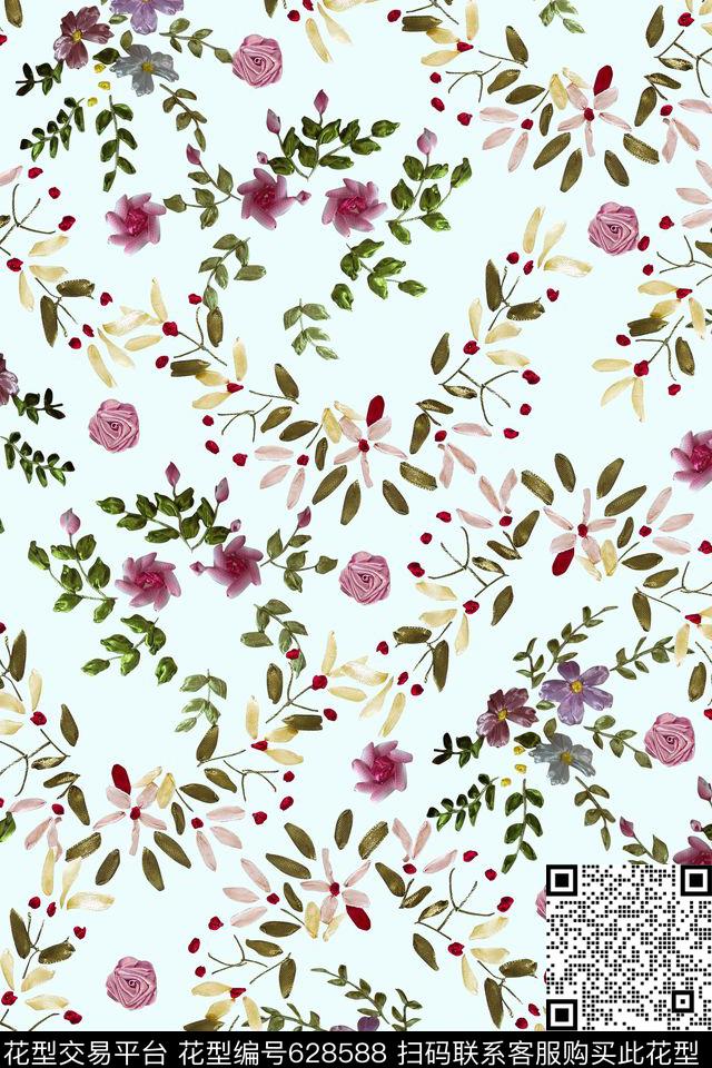 花卉丝带花数码印花花型下载（图片编号: 628588） - 瓦栏（Walan）