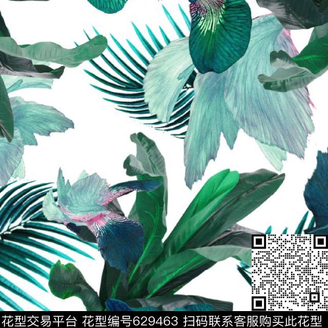 风景椰树树叶数码印花花型下载（图片编号: 629463） - 瓦栏（Walan）