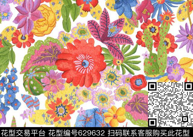 3-独幅.jpg - 629632 - 花朵 花卉 向日葵 - 传统印花花型 － 女装花型设计 － 瓦栏