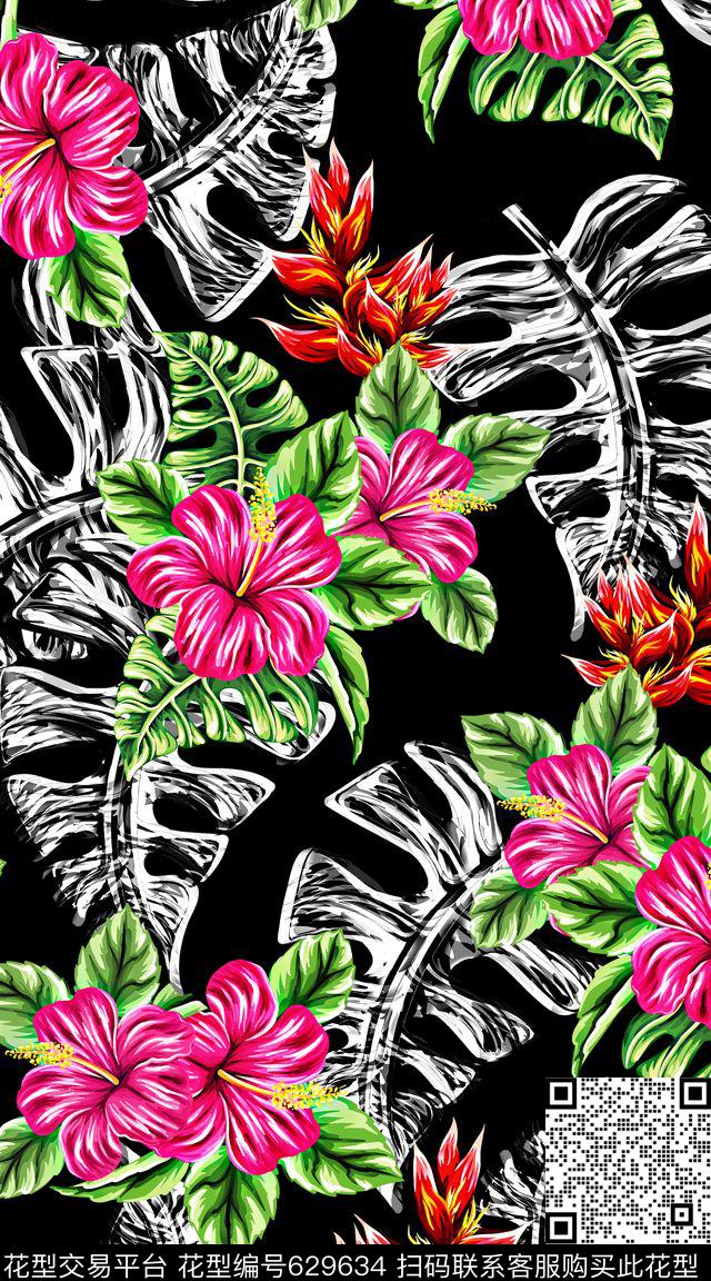 201605101.jpg - 629634 - 棕榈叶 花卉 休闲 - 数码印花花型 － 女装花型设计 － 瓦栏