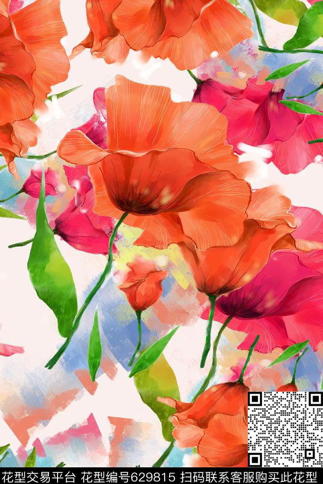 满版手绘水彩数码印花花型下载（图片编号: 629815） - 瓦栏（Walan）