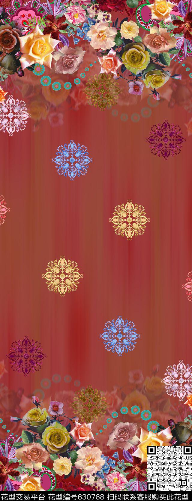 w-093.jpg - 630768 - 双边定位 围巾花型 花卉 - 数码印花花型 － 女装花型设计 － 瓦栏