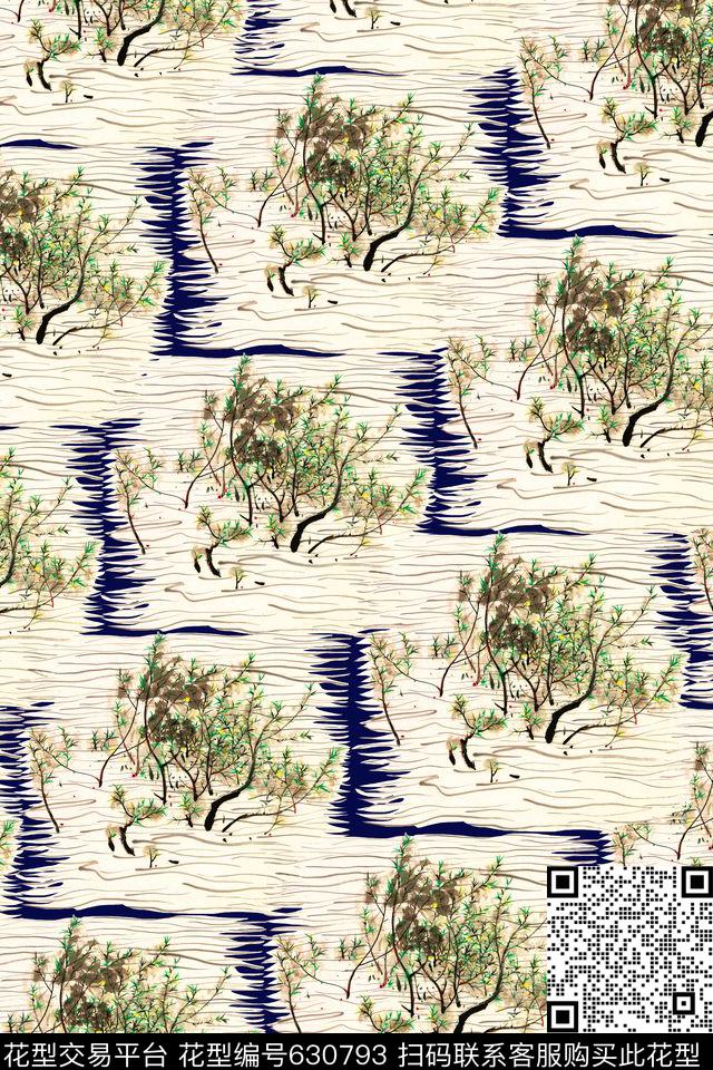 水墨拼接格纹数码印花花型下载（图片编号: 630793） - 瓦栏（Walan）