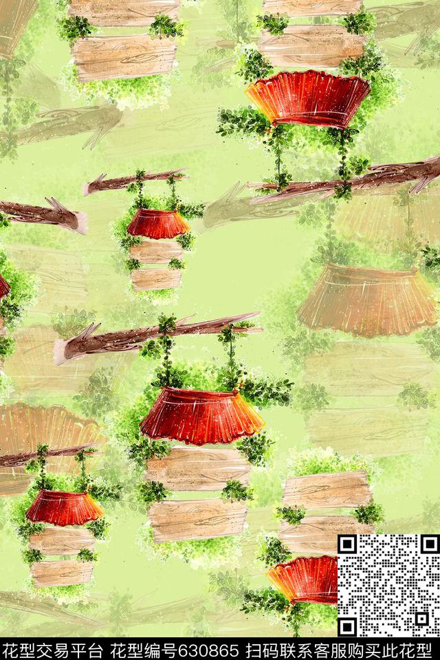趣味图案手绘写意田园可爱数码印花花型下载（图片编号: 630865） - 瓦栏（Walan）