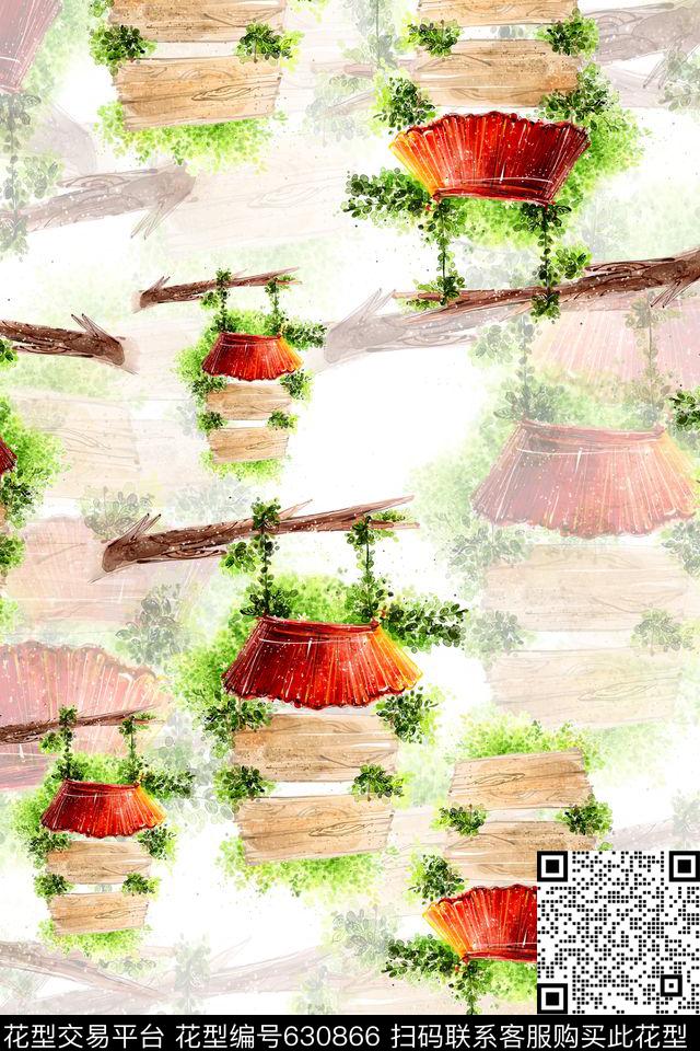 趣味图案手绘写意田园可爱数码印花花型下载（图片编号: 630866） - 瓦栏（Walan）