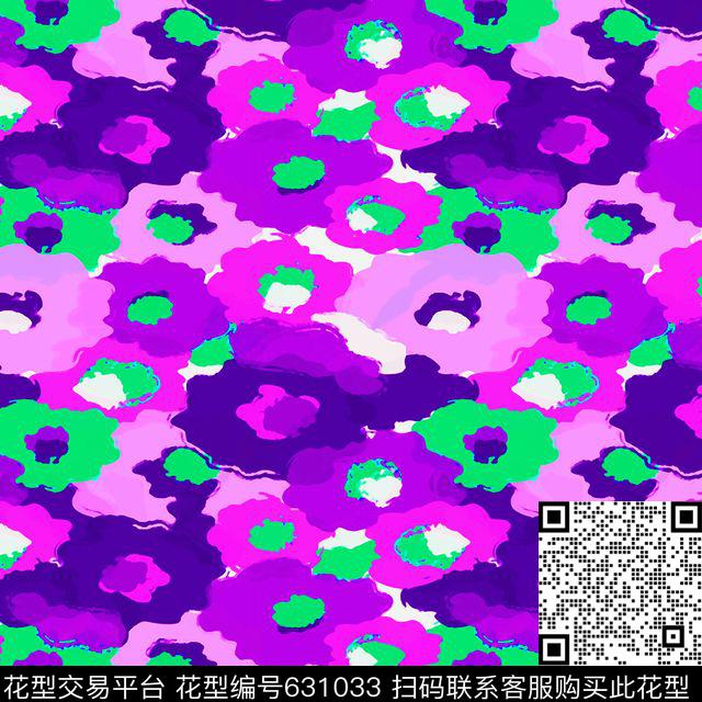 violet blossoms - 631033 - 手绘 大花 花卉 - 传统印花花型 － 泳装花型设计 － 瓦栏