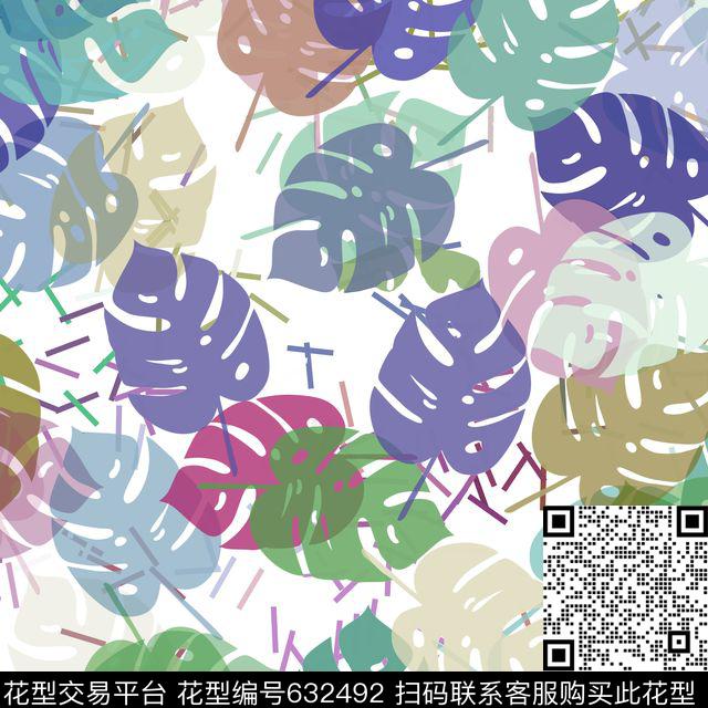 热带龟背叶.jpg - 632492 - 女装 棕榈叶 热带 - 数码印花花型 － 女装花型设计 － 瓦栏