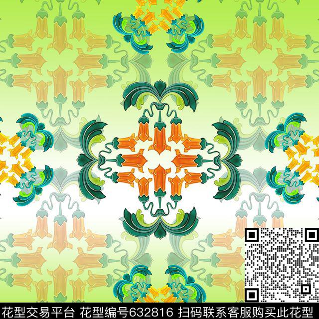 10078khdz-22940-160519-2-1.jpg - 632816 - 抽象图案 风格花卉 花卉组合 - 数码印花花型 － 方巾花型设计 － 瓦栏