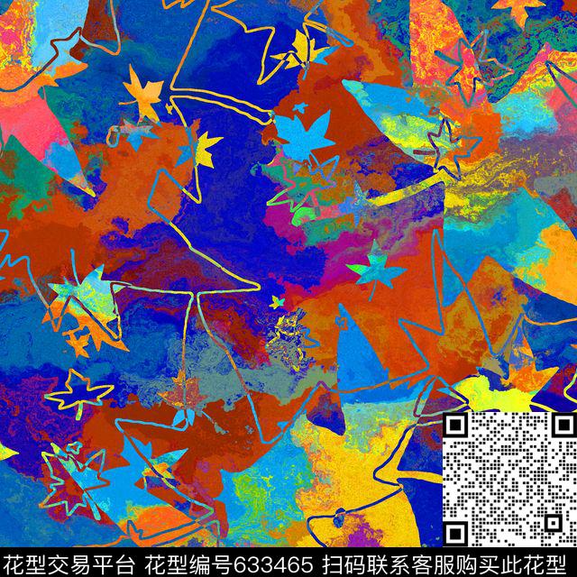 叶子枫叶秋天数码印花花型下载（图片编号: 633465） - 瓦栏（Walan）