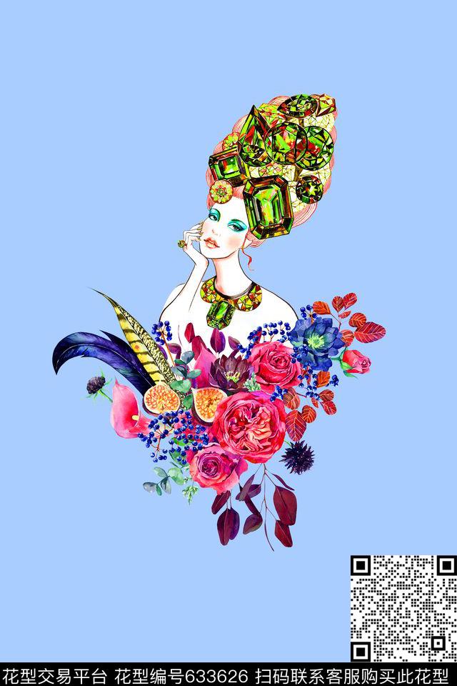 人物花朵花卉数码印花花型下载（图片编号: 633626） - 瓦栏（Walan）