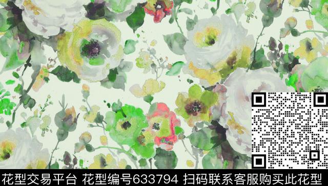 绚丽水彩印花花卉数码印花花型下载（图片编号: 633794） - 瓦栏（Walan）