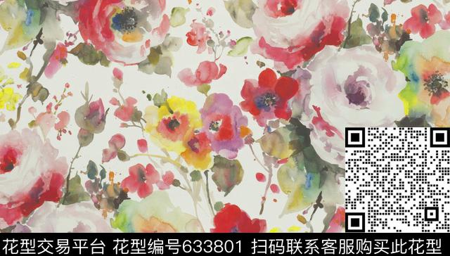 绚丽水彩印花花卉数码印花花型下载（图片编号: 633801） - 瓦栏（Walan）