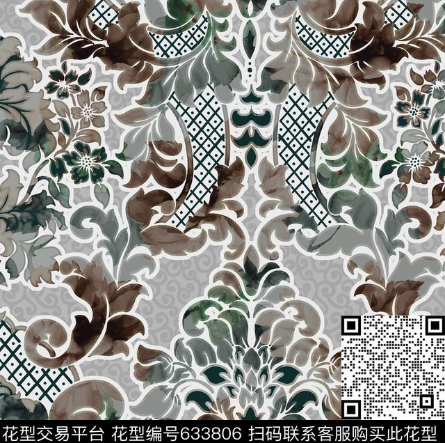 欧式印花炫彩水彩数码印花花型下载（图片编号: 633806） - 瓦栏（Walan）