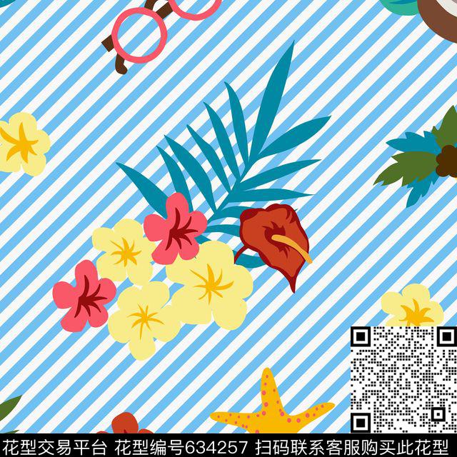 缤纷夏日.jpg - 634257 - 热带 - 传统印花花型 － 泳装花型设计 － 瓦栏