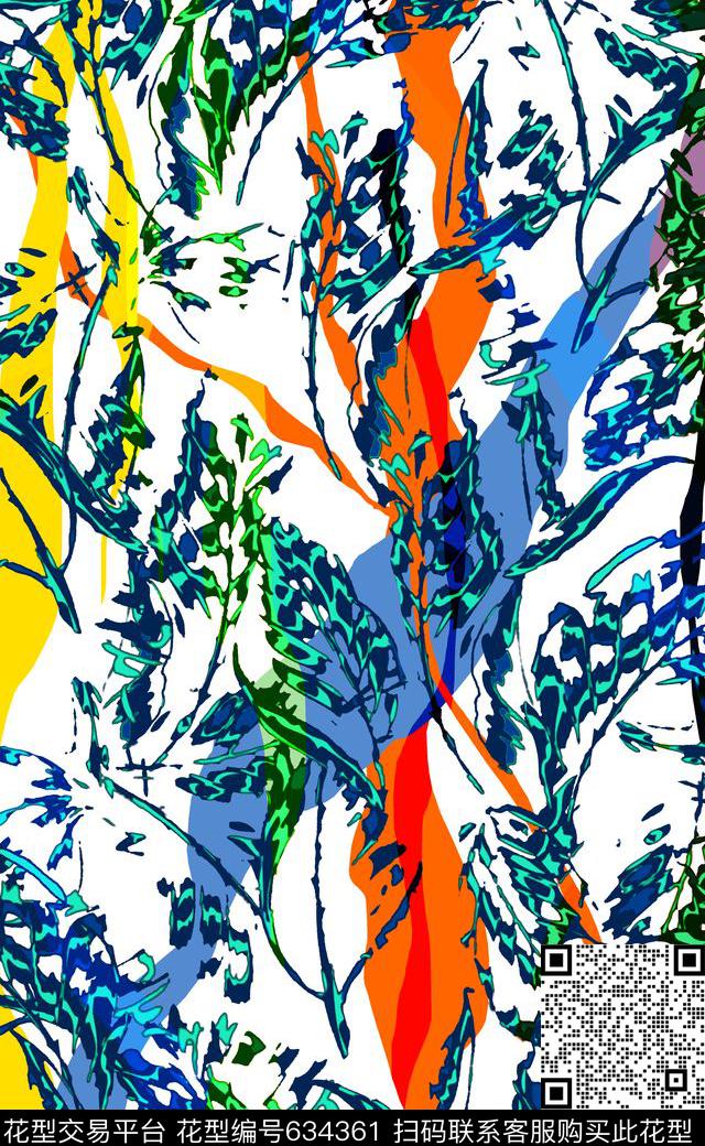 xcwh0496-A.jpg - 634361 - 热带雨林 数码印花 几何叶子 - 数码印花花型 － 泳装花型设计 － 瓦栏