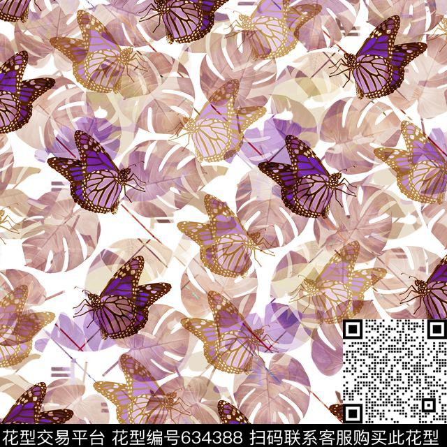 复古花卉蝴蝶数码印花花型下载（图片编号: 634388） - 瓦栏（Walan）