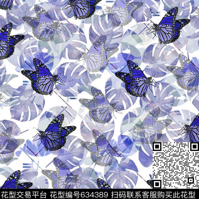 复古花卉蝴蝶数码印花花型下载（图片编号: 634389） - 瓦栏（Walan）
