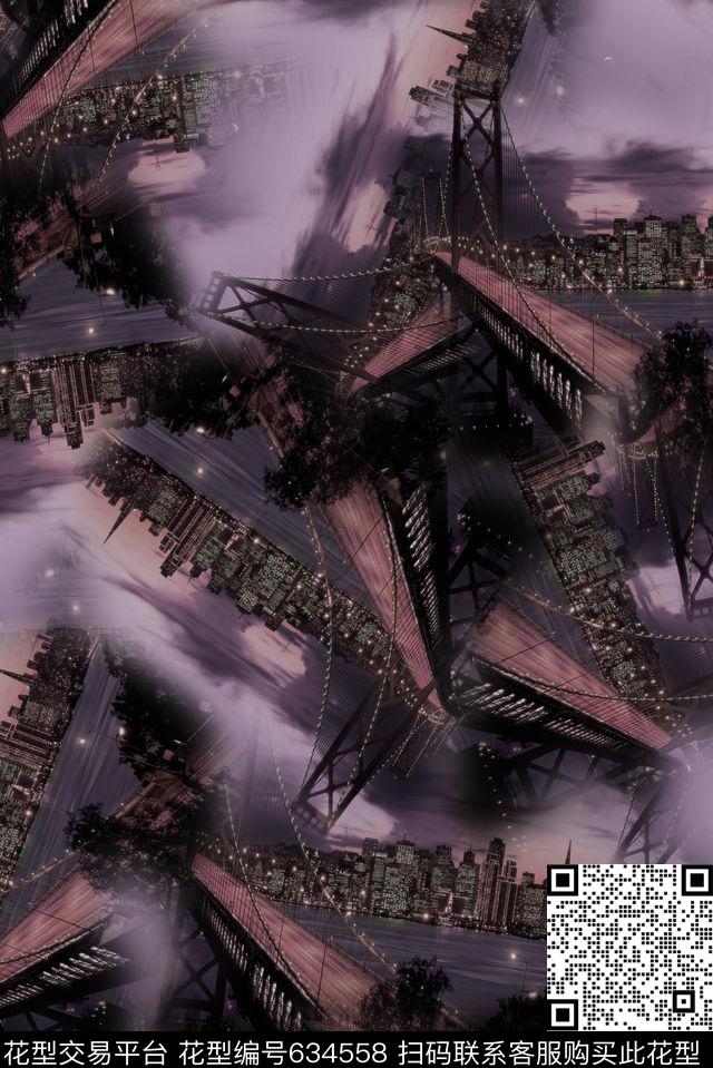 抽象暗黑夜景数码印花花型下载（图片编号: 634558） - 瓦栏（Walan）
