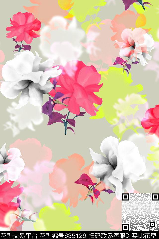 花卉多彩。反复数码印花花型下载（图片编号: 635129） - 瓦栏（Walan）