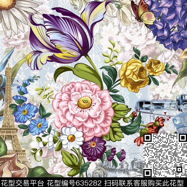 2.jpg - 635282 - 风景 欧式 花卉 - 数码印花花型 － 方巾花型设计 － 瓦栏