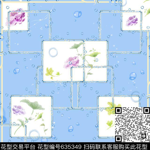 方巾2.jpg - 635349 - 方巾、休闲 荷花 花卉 - 数码印花花型 － 方巾花型设计 － 瓦栏
