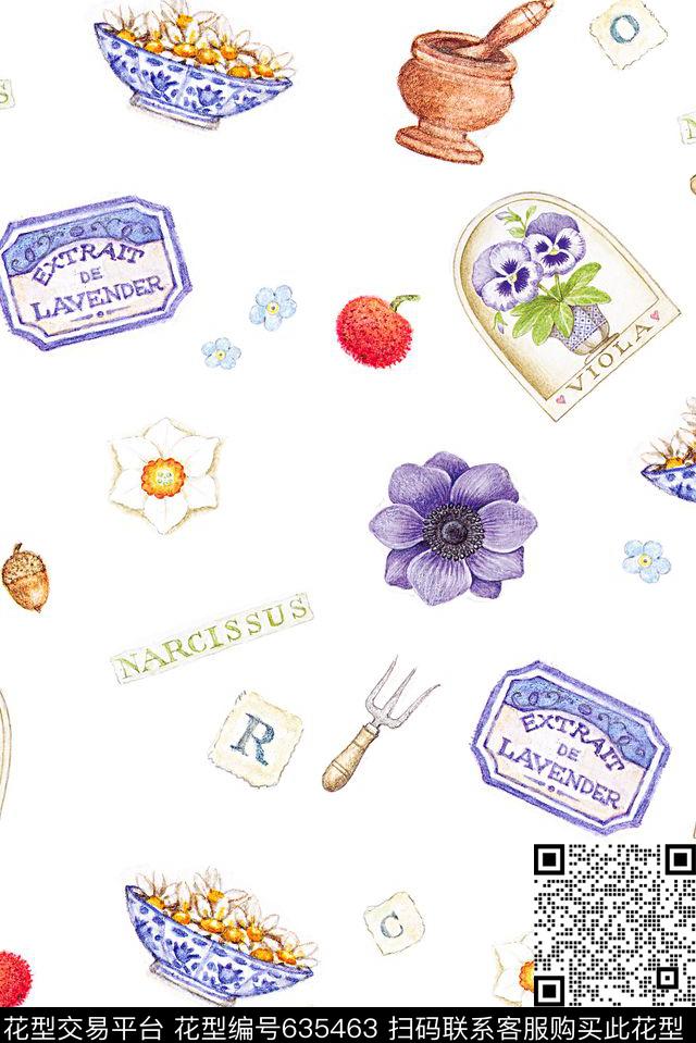 婴童珠宝、手绘花花卉数码印花花型下载（图片编号: 635463） - 瓦栏（Walan）