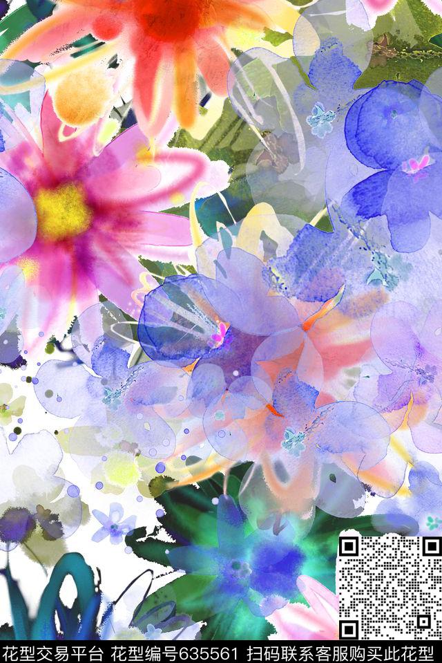 透明水彩通透数码印花花型下载（图片编号: 635561） - 瓦栏（Walan）