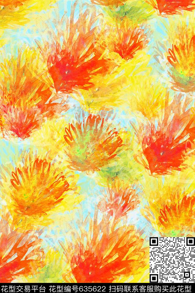 水彩手绘抽象数码印花花型下载（图片编号: 635622） - 瓦栏（Walan）