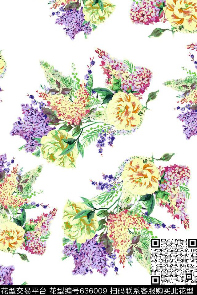 WT600-9套色.jpg - 636009 - 花朵 花卉 - 传统印花花型 － 女装花型设计 － 瓦栏