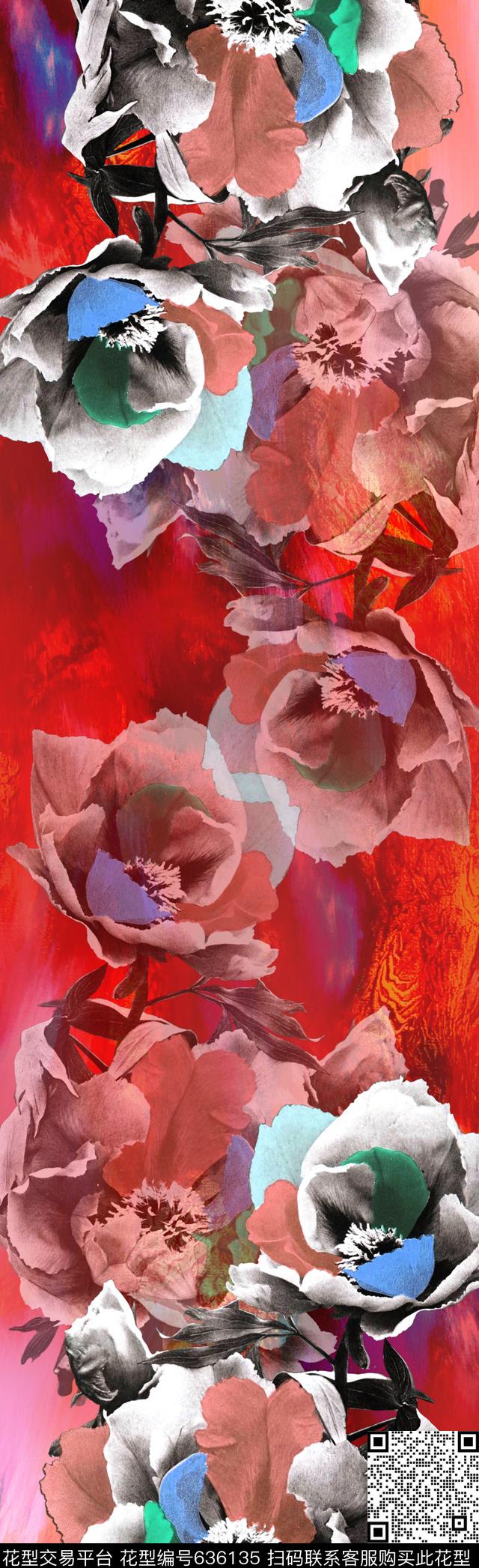 围巾花朵花卉数码印花花型下载（图片编号: 636135） - 瓦栏（Walan）