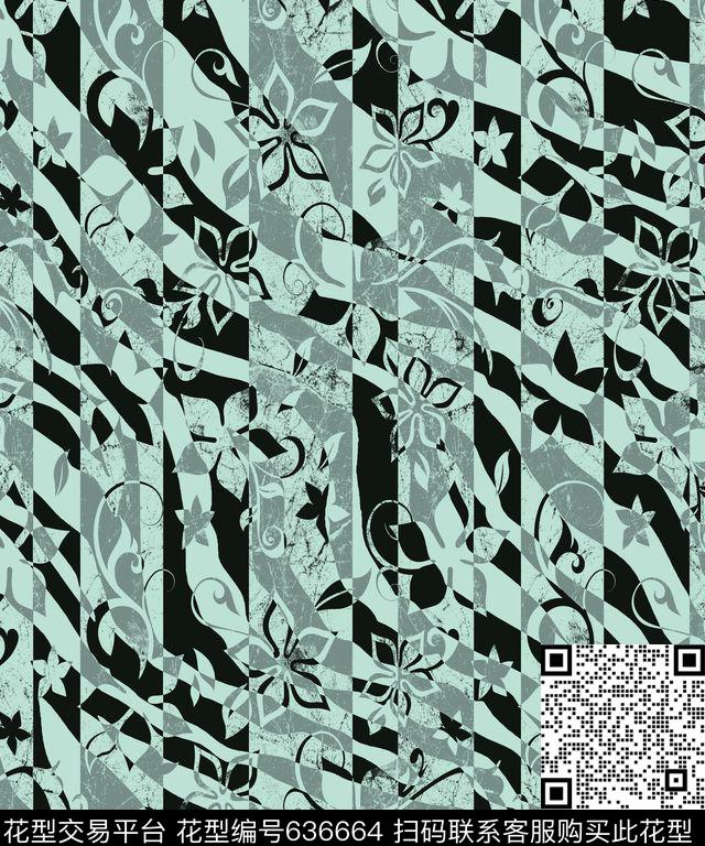 XH20160521-02-b01.jpg - 636664 - 花朵 几何图 创意抽象 - 传统印花花型 － 男装花型设计 － 瓦栏