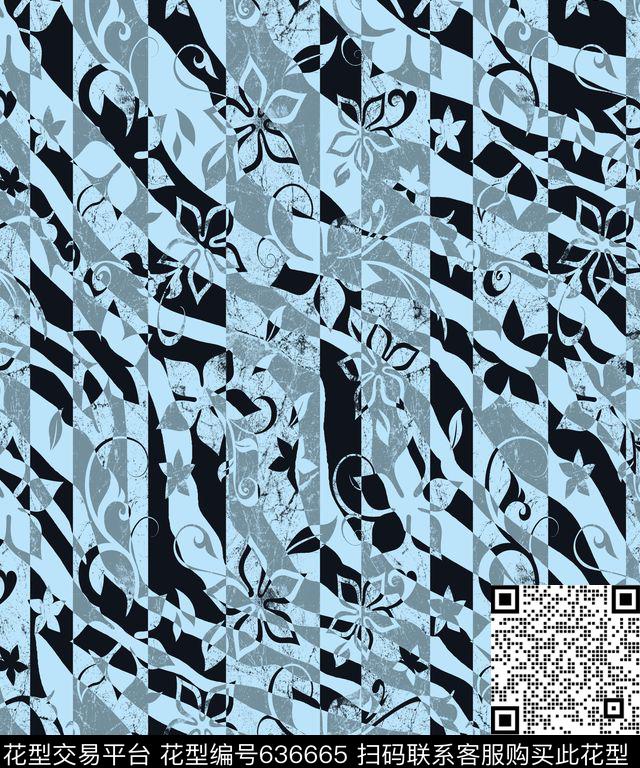 XH20160521-02-b02.jpg - 636665 - 花朵 几何图 创意抽象 - 传统印花花型 － 男装花型设计 － 瓦栏