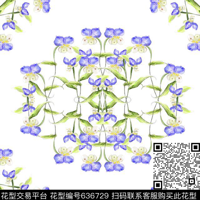 清新花卉方巾.jpg - 636729 - 兰花 花朵 花卉 - 数码印花花型 － 方巾花型设计 － 瓦栏