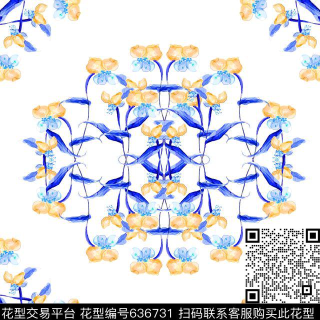 清新花卉方巾亮N.jpg - 636731 - 兰花 花朵 花卉 - 数码印花花型 － 方巾花型设计 － 瓦栏