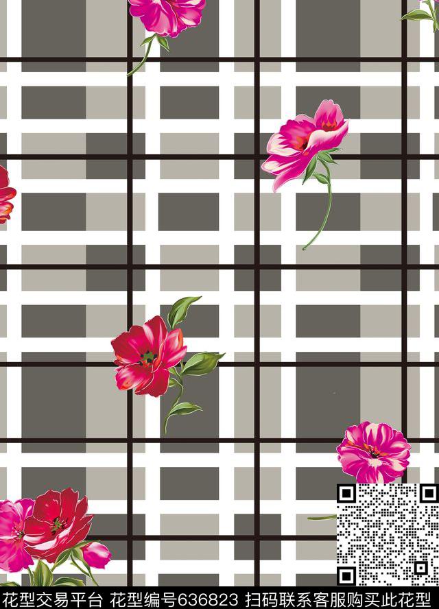 XH20160522-01-b01.jpg - 636823 - 花朵 原创 格子 - 传统印花花型 － 女装花型设计 － 瓦栏