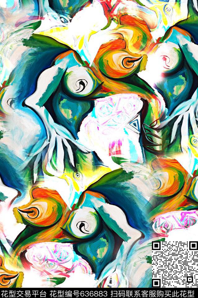 感悟抽象抽象水彩数码印花花型下载（图片编号: 636883） - 瓦栏（Walan）