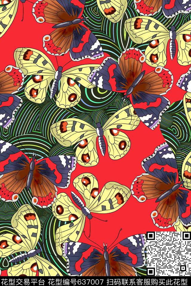 蝴蝶色块女装数码印花花型下载（图片编号: 637007） - 瓦栏（Walan）