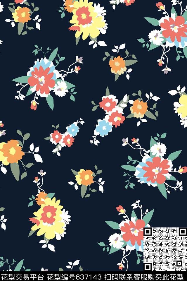 碎花花卉几何传统印花花型下载（图片编号: 637143） - 瓦栏（Walan）