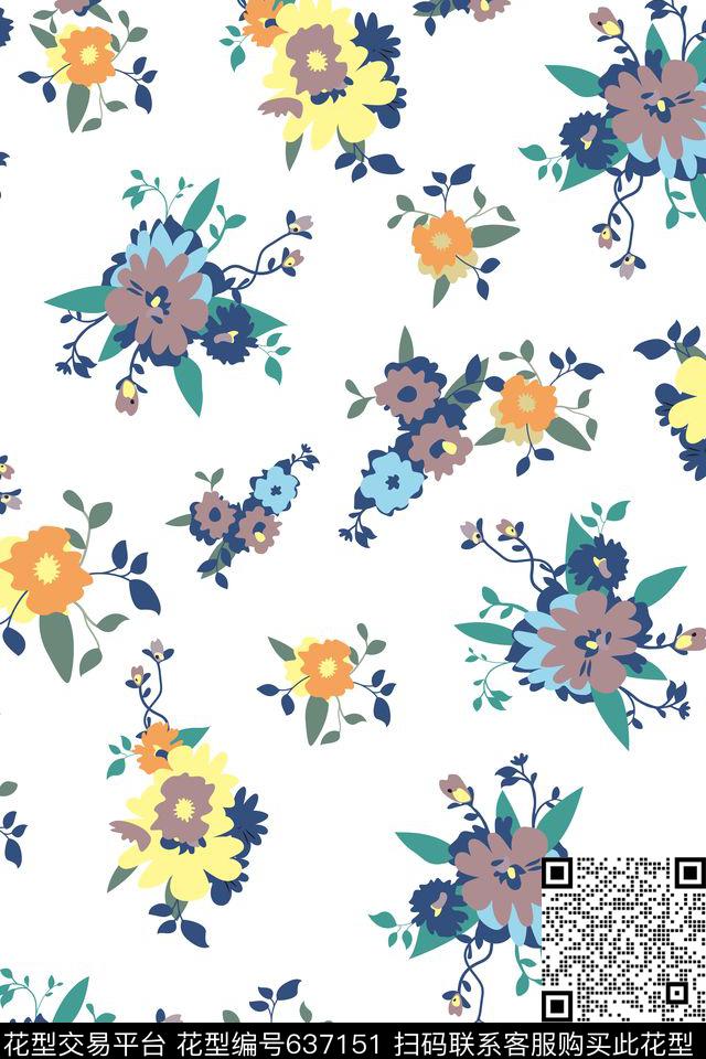 碎花花卉几何传统印花花型下载（图片编号: 637151） - 瓦栏（Walan）