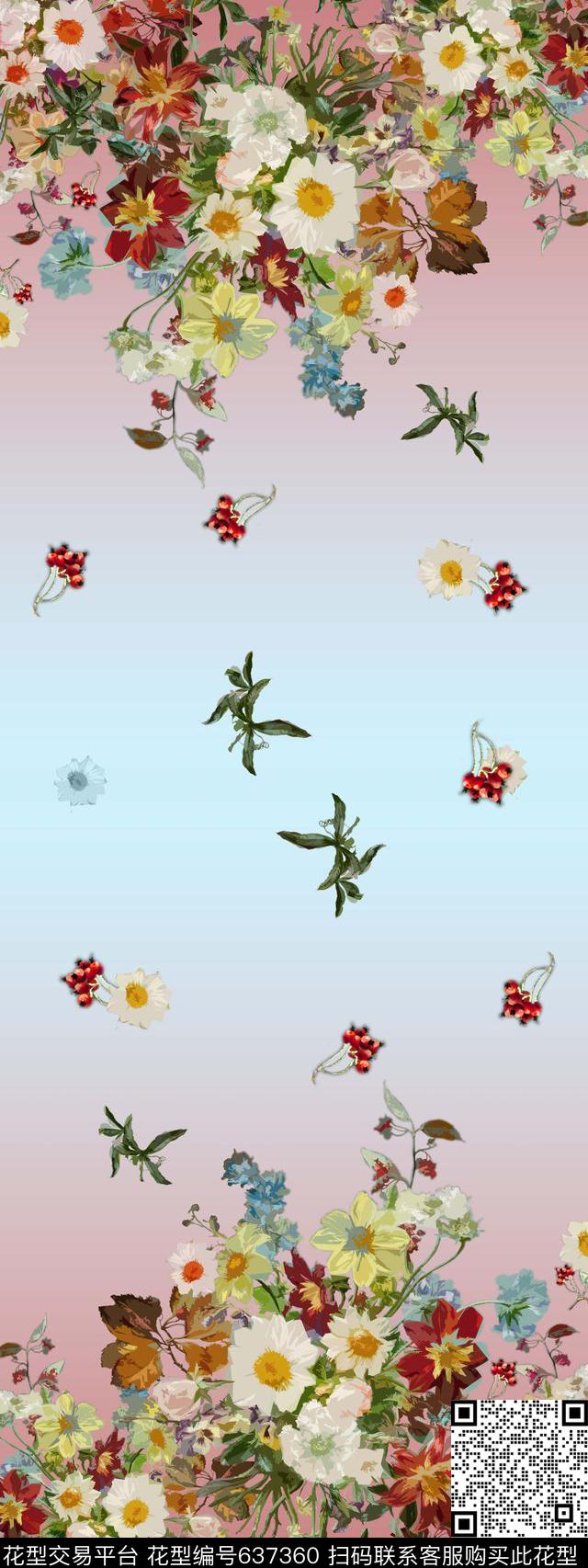 w-124.jpg - 637360 - 双边定位 花卉 渐变 - 数码印花花型 － 女装花型设计 － 瓦栏