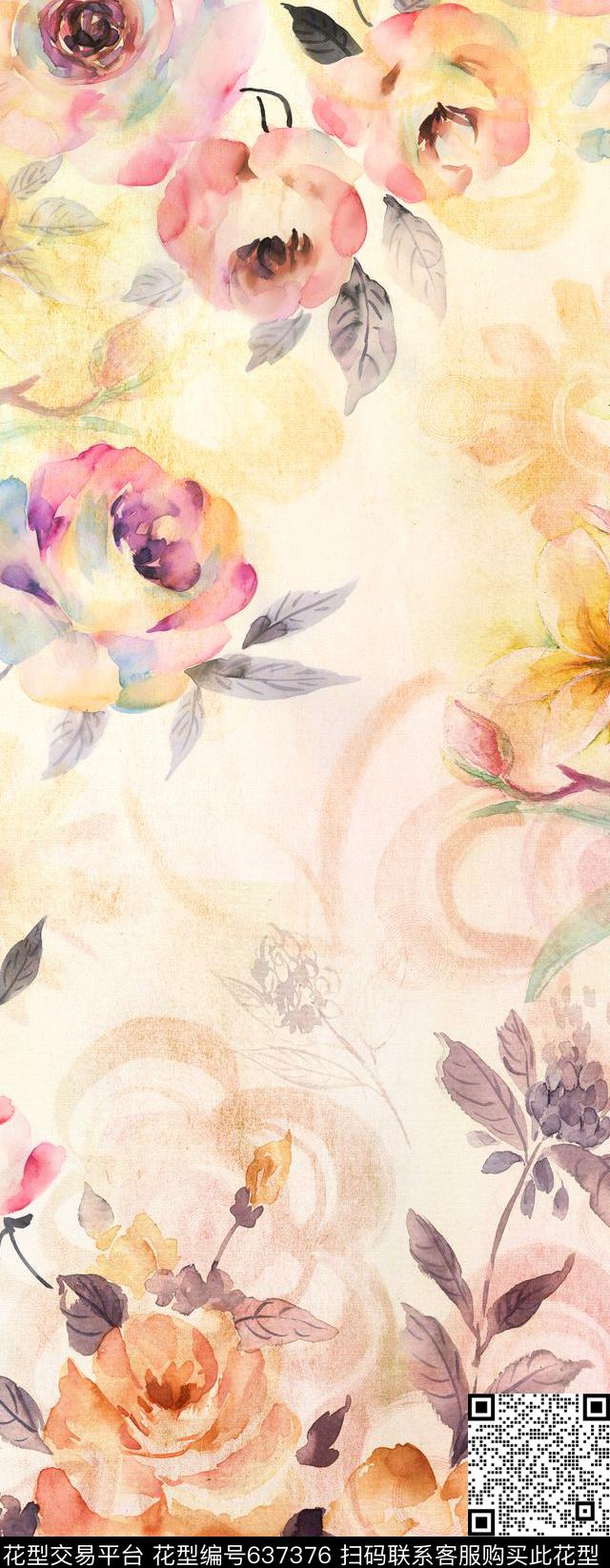 137.jpg - 637376 - 花朵 花卉 时尚 - 数码印花花型 － 长巾花型设计 － 瓦栏