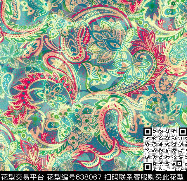 XH20160524-02-b01.jpg - 638067 - 佩斯利涡旋纹抽象 创意抽象 腰果 - 数码印花花型 － 女装花型设计 － 瓦栏