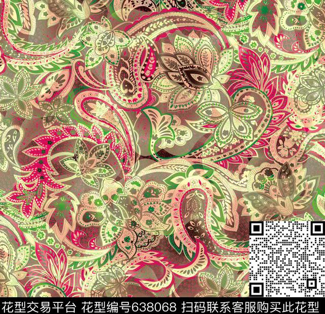 XH20160524-02-b02.jpg - 638068 - 佩斯利涡旋纹抽象 创意抽象 腰果 - 数码印花花型 － 女装花型设计 － 瓦栏