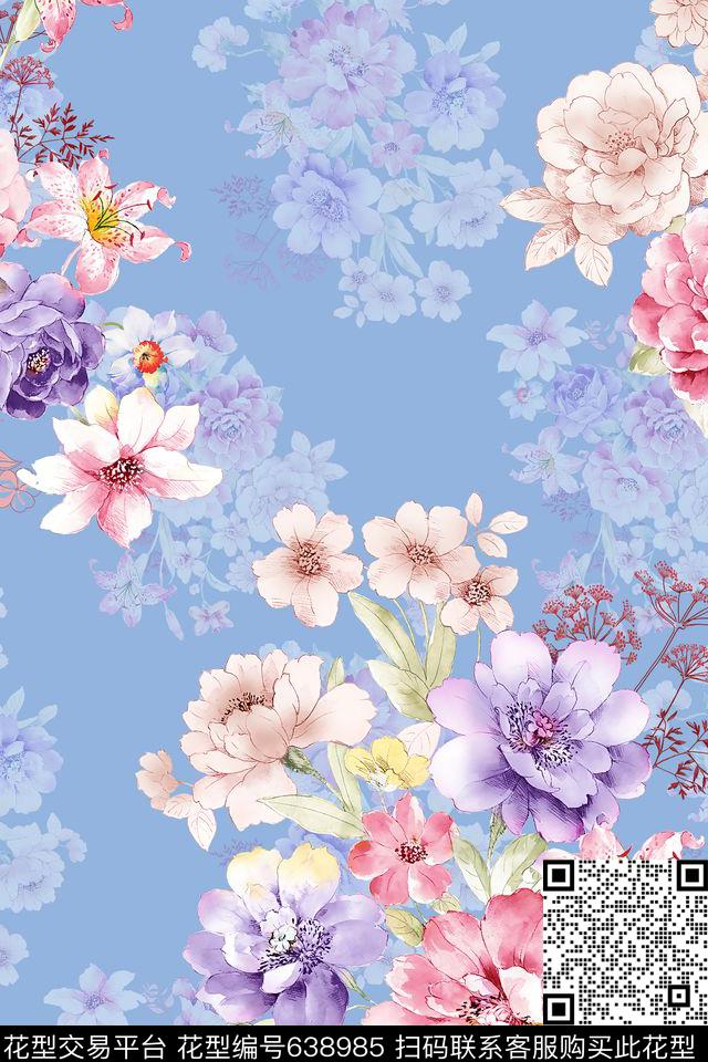 大花花朵花卉数码印花花型下载（图片编号: 638985） - 瓦栏（Walan）