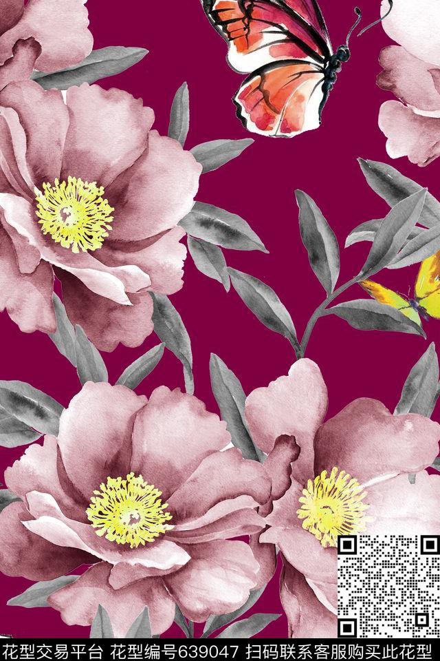 兰花简欧女装裙装数码印花花型下载（图片编号: 639047） - 瓦栏（Walan）