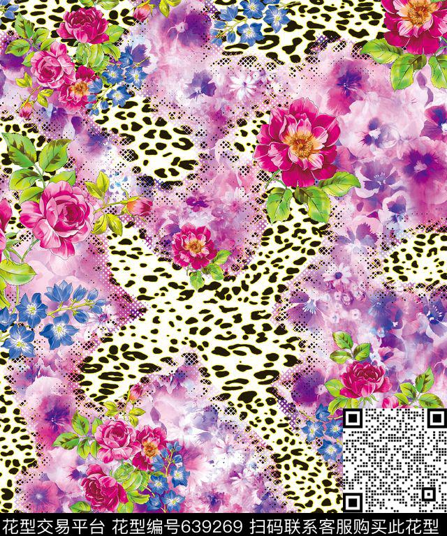 XH20160526-01-b01.jpg - 639269 - 数码印花 创意抽象拼接 豹纹 - 数码印花花型 － 女装花型设计 － 瓦栏